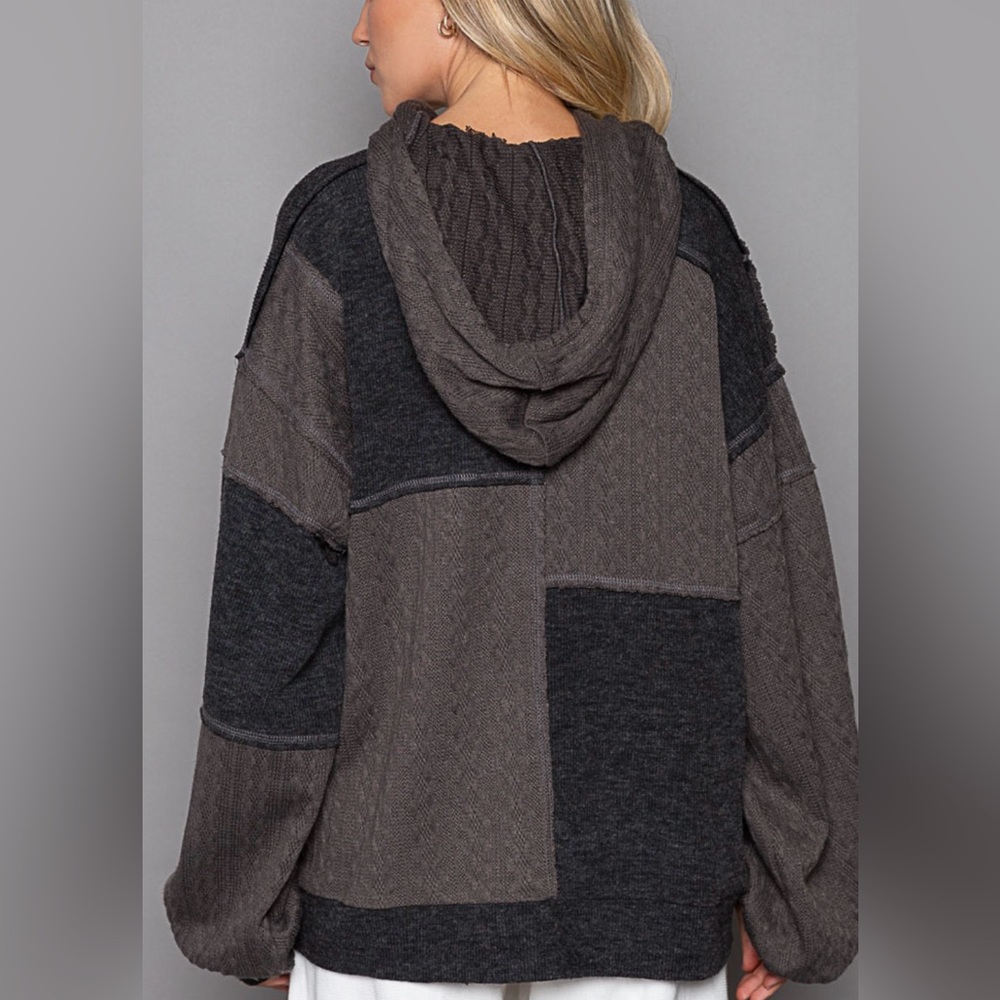 9. POL OVERSIZED Boho WAFFLE Hoodie Black - Picture 3 of 3